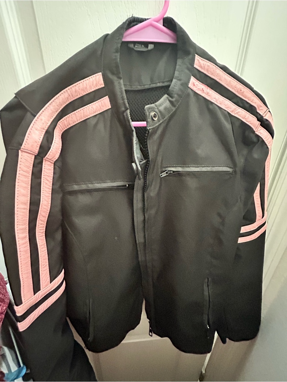 Custom Pink Wing Cross Motorcycle Riding Jacket 2XL Black Biker Jacket